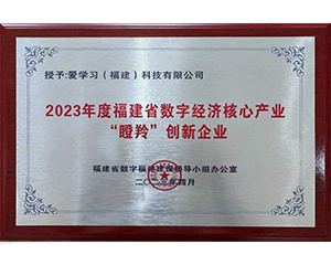 授予愛學習（福建）科技有限公司2023年度福建省數(shù)字經(jīng)濟核心產(chǎn)業(yè)“瞪羚”創(chuàng)新企業(yè)